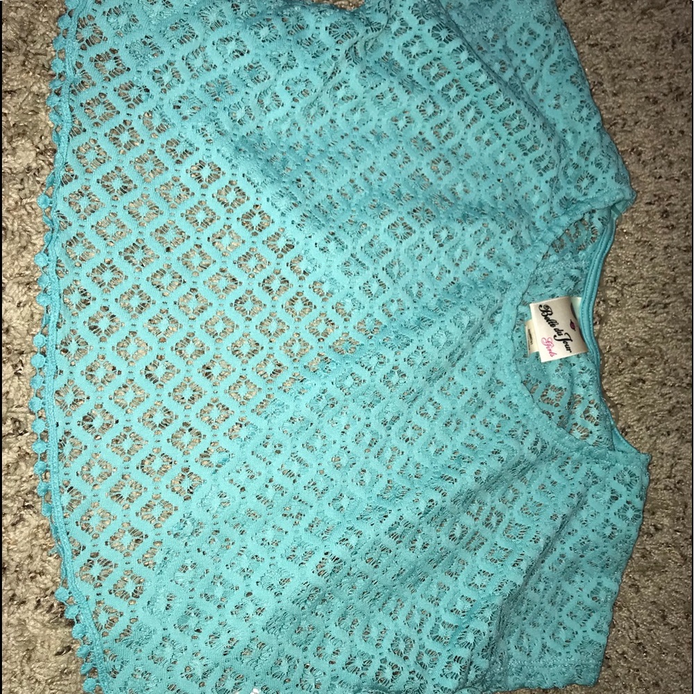 See-through Blue Crop Top With Open Back